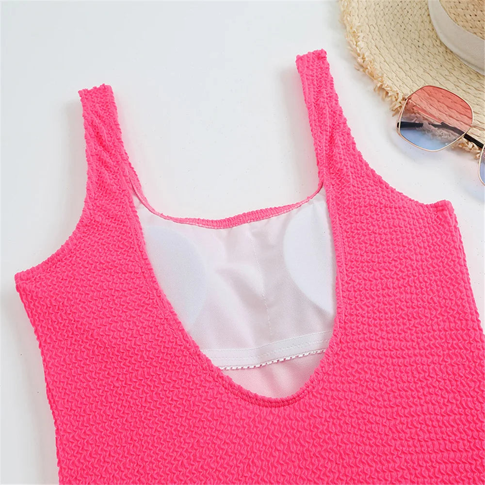 Fluorescent Crinkle Cloth Swimsuit for Women, Special Fabric Bikini, Candy Color, European and American