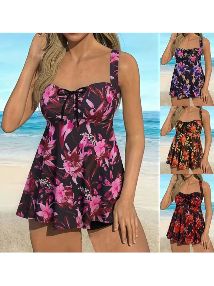 Tankini Swim Dress Swimsuit Women Summer Bathing Suit Tankini with Shorts Bikini Set Sleeveless Swimwear Women Beach Swimming Suit For Female