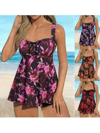 Tankini Swim Dress Swimsuit Women Summer Bathing Suit Tankini with Shorts Bikini Set Sleeveless Swimwear Women Beach Swimming Suit For Female