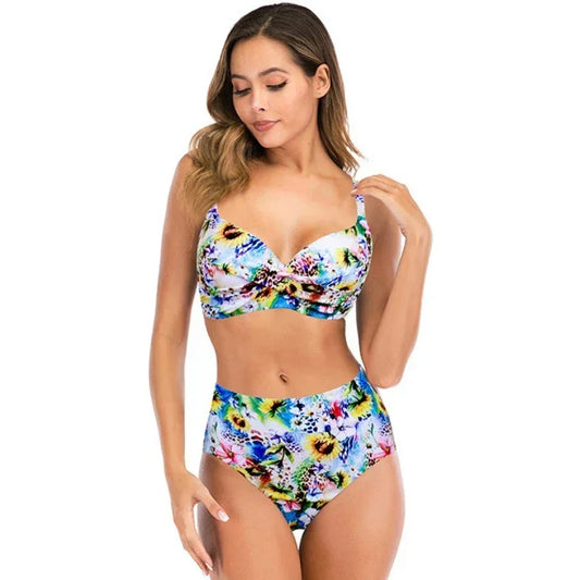 Bikini Women Push Up Swimwear Swimsuit Flower Print High Waist Bikinis Set Bathing Suit Beach Bikini