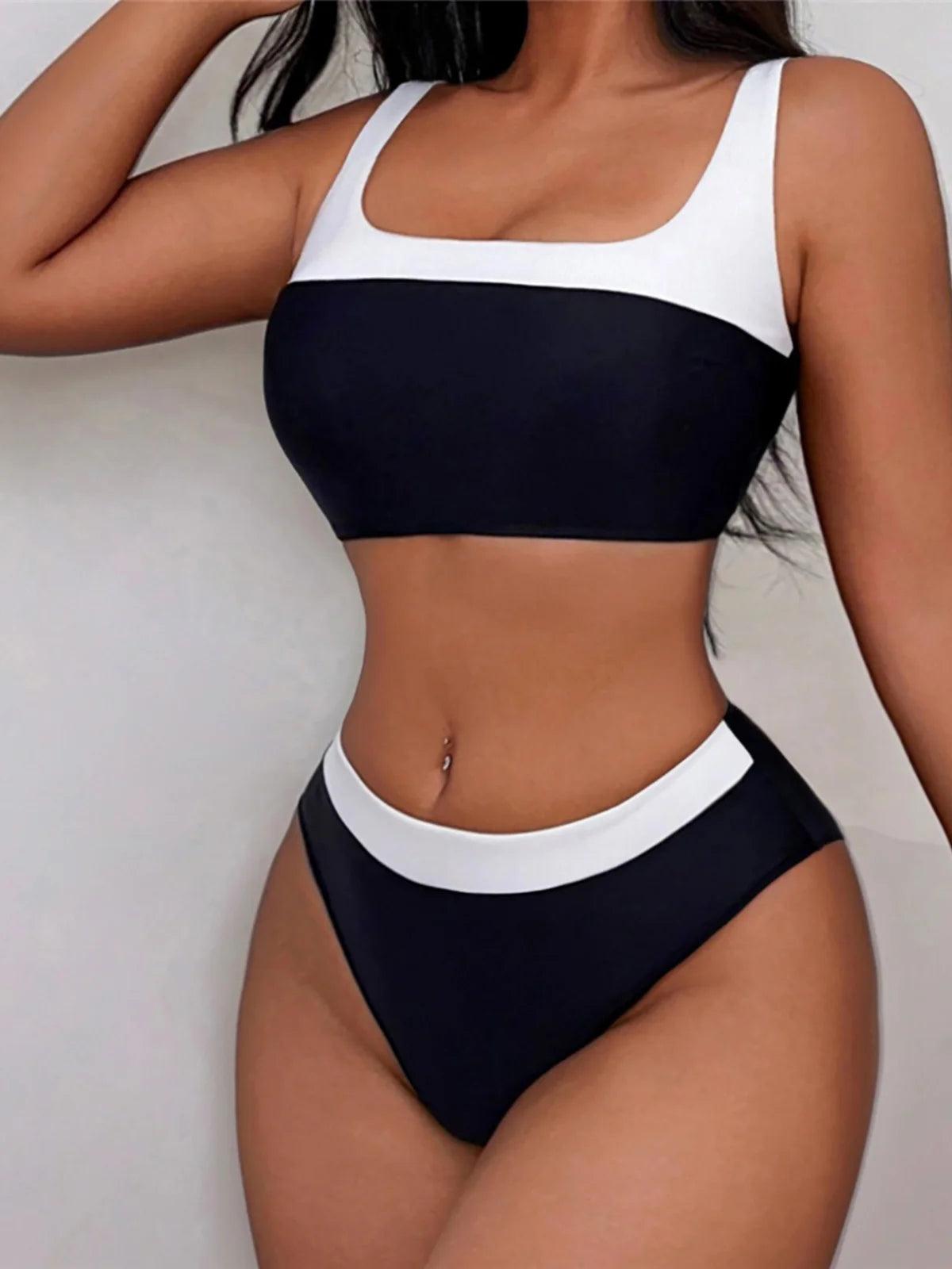 Splicing Mid Waist High Leg Cut Bikini Female Swimsuit Women Swimwear Two-pieces Bikini set Bather Bathing Suit Swim