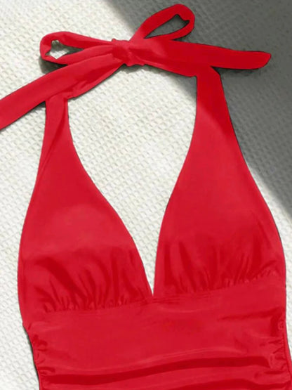Halter Tankini Solid Swimsuit Women High Waist Swimwear Female Padded Bathing Swim Suit Swimming Beachwear Summer