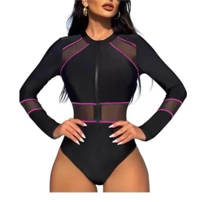 Rash Guard High Waist Swimsuit Women Summer Bathing Suit Long Sleeve Swimwear Women Beach Swimming Suit For Female