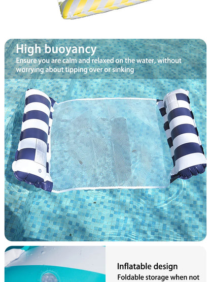 Foldable Striped Inflatable Lounge Chair, Suitable For Swimming Pool Parties And Beach Leisure Floating Beds With Net Backrest