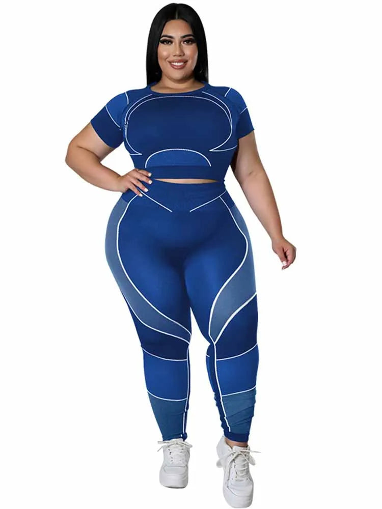 Women Tracksuit 2 Piece Set Plus Size Pants Suit Casual Slimming Leggings Summer Sets Womens Outfits
