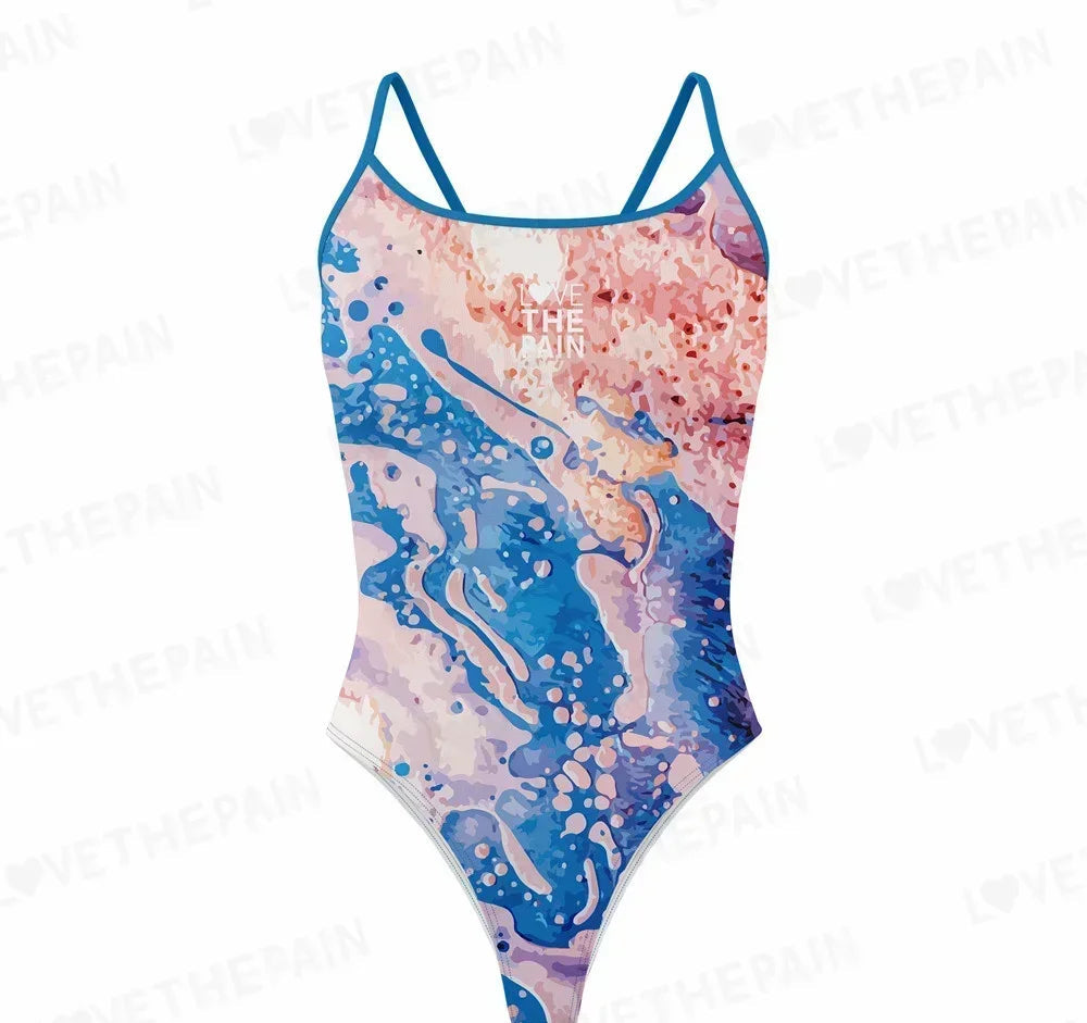 Love The Pain  Marble Design One Piece Swimsuit Women Swimwear Monokini Summer Beach Bathing Suit Race Printing Swimsuit