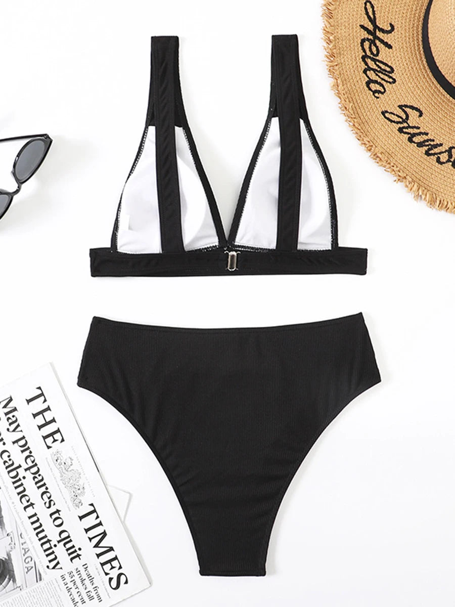 V Neck Bikini Women High Waist Swimsuit Female Padded Swimwear Bathers Bathing Swimming Swim Suit Summer Beachwear