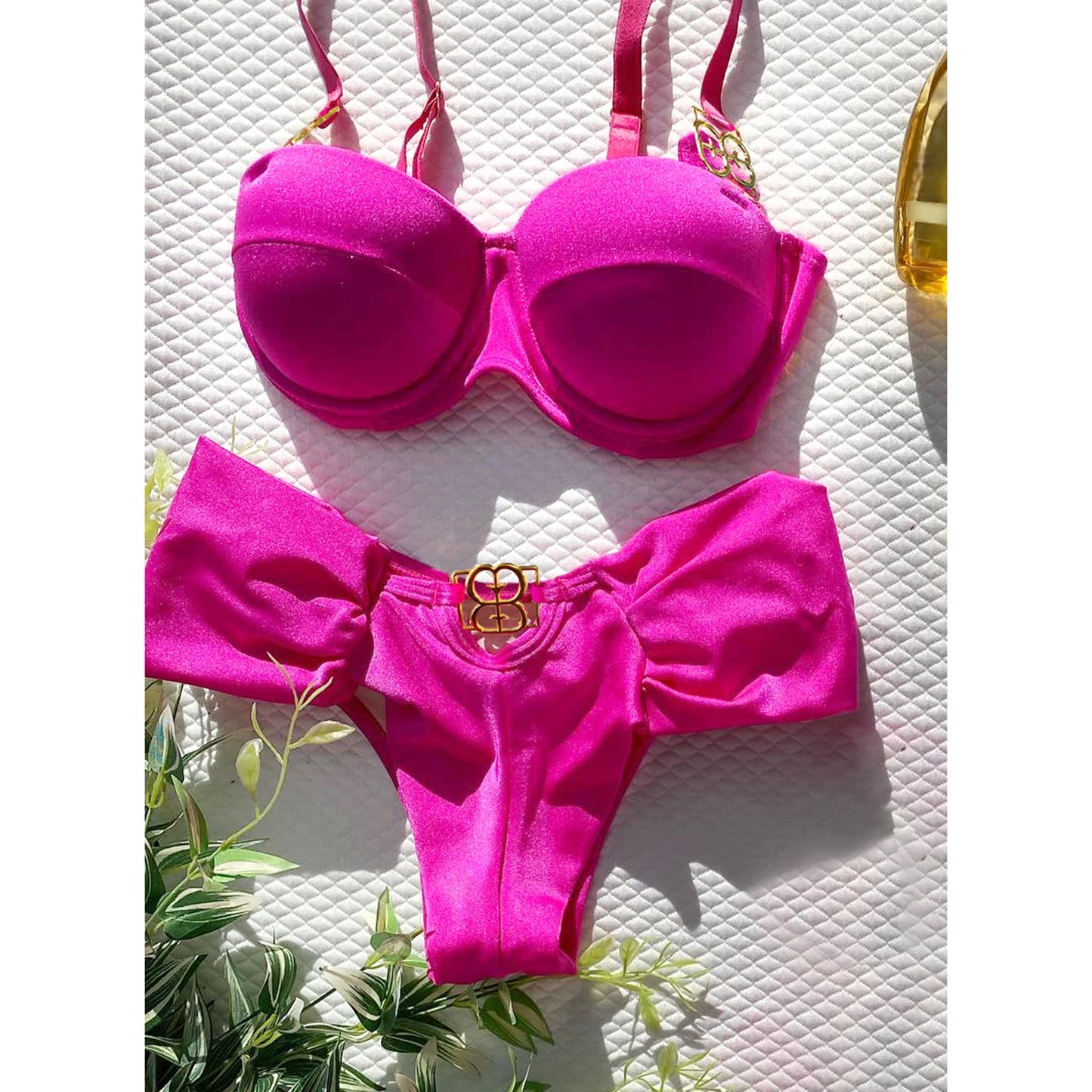 Leaf Print Bikini Female Swimsuit Women Swimwear Thong Push Up Bikinis Set High Waist Swimming Suits for Bathing Suit