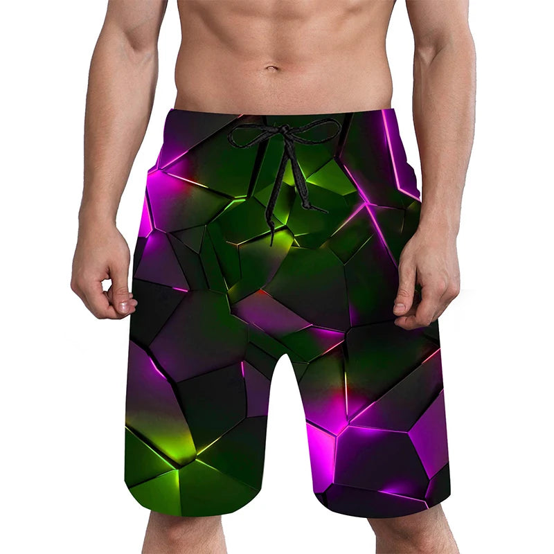 3D Print Quick Dry Swim Trunks For Men Summer Casual Surf Elastic Waist Beach Shorts Men's Drawstring Boardshorts Streetwear