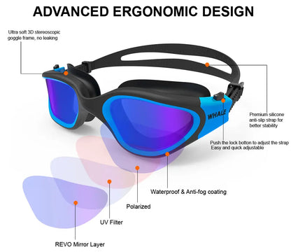 Professional Adult Anti-Fog UV Protection Lens Men Women Polarized Swimming Goggles Waterproof Adjustable Silicone Swim Glasses