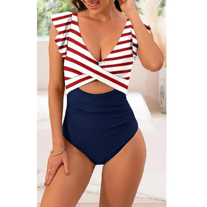 Nadanbao Fashion Elegance One-Piece Swimsuit Women Plicated Bikini Female Hollow Out Backless Flounce Beach Party Swimming Suit