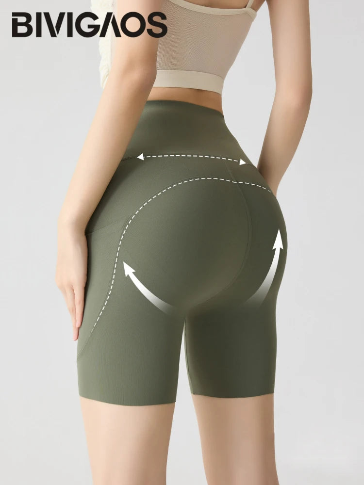 Summer Pocket High Waist Sharkskin Shorts Women Tight Butt Lifter Light Feeling Sport Fitness Yoga Bicycle Shorts