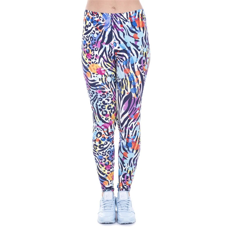 DeanFire Women's 80s Leggings Artistic Splash Printed Buttery Soft Stretchy Pants Leggings Elastic Waist Regular Trousers