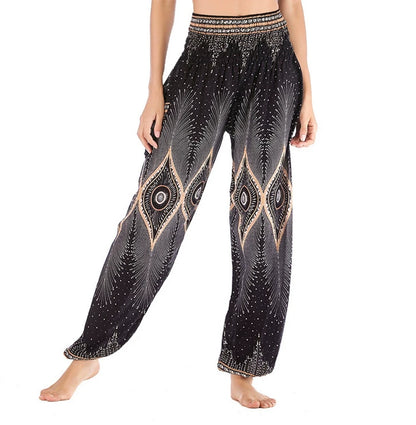Women's Yoga Pants Bohemian Boho Pants Smocked Printing Design Trousers Loose