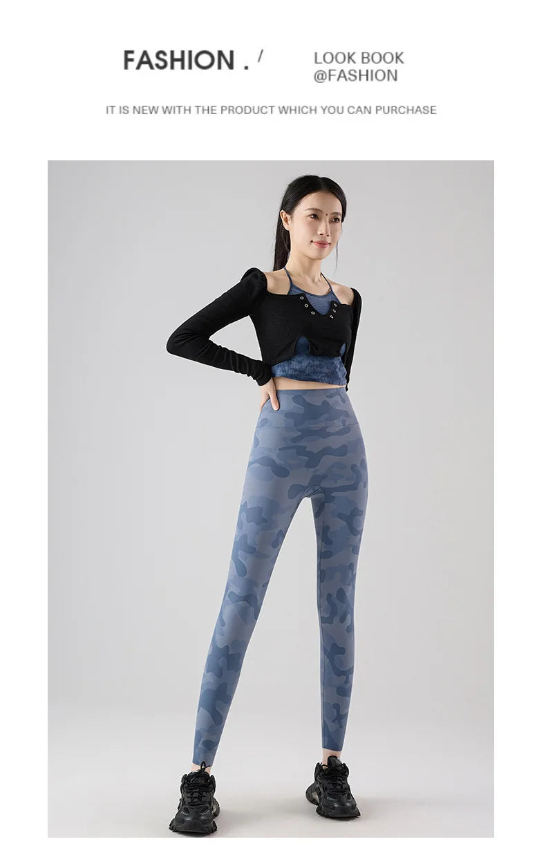 BIVIGAOS Spring Summer Seamless Camouflage Sharkskin Leggings Women Fashion High Waist Casual Sports Tights Fitness Leggings
