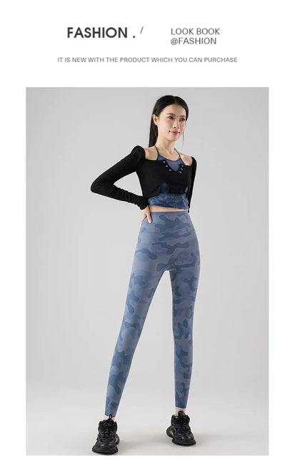 BIVIGAOS Spring Summer Seamless Camouflage Sharkskin Leggings Women Fashion High Waist Casual Sports Tights Fitness Leggings