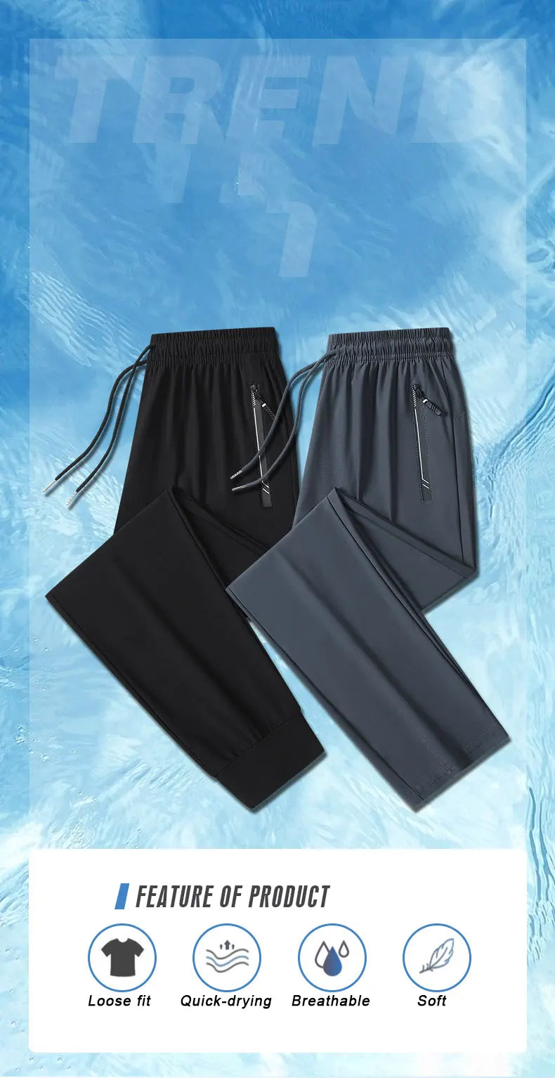 Running Pants Jogging Casual Summer Thin Elastic Sweatpants Quick Dry Ice Silk Straight Pants Sports Gym Breathable Men Trousers