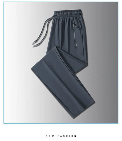 Running Pants Jogging Casual Summer Thin Elastic Sweatpants Quick Dry Ice Silk Straight Pants Sports Gym Breathable Men Trousers