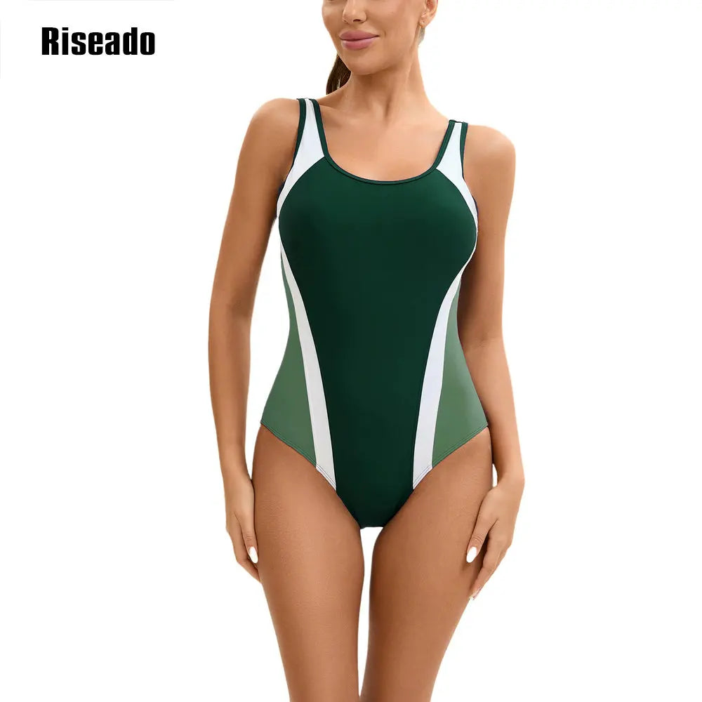 Women's Color Block One Piece Swimsuits U Back Athletic Training Swimwear Bathing Suits