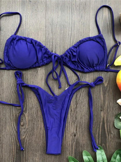Ruffle Frilled Micro Thong Bikini Women Swimwear Female Swimsuit Two-pieces Bikini set String Bather Bathing Suit Swim