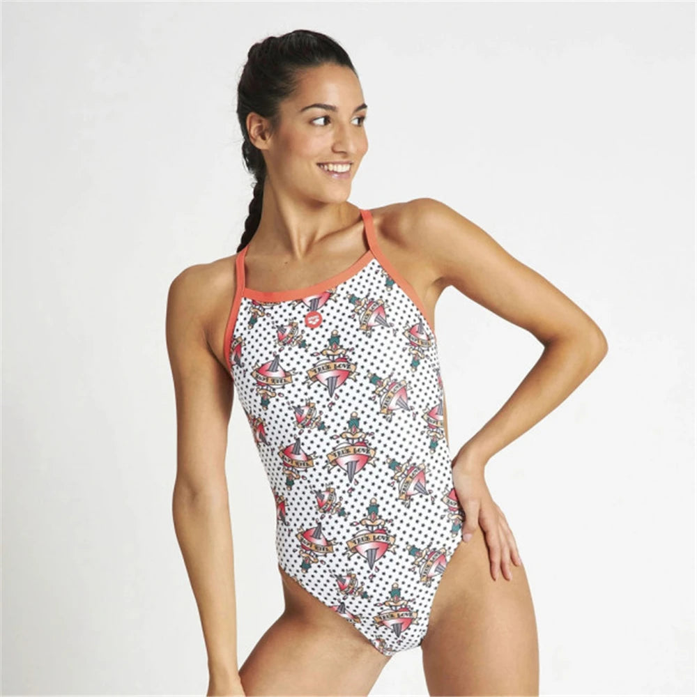 Women's One Piece Strap Back Swimsuit Suit Training Triathlon Swimming Run Tights Swimwear Beach Wear Maillot De Bain Femme