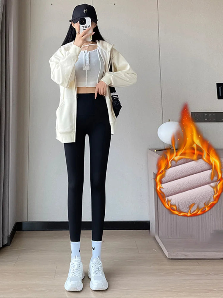 Streamgirl Winter Warm Leggings Women Push Up High Waist Velvet Pant Skinny Gym Push Up Fitness Leggings With Fleece Lined Women