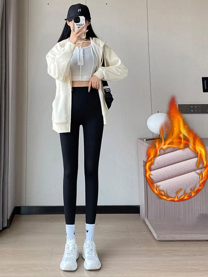 Streamgirl Winter Warm Leggings Women Push Up High Waist Velvet Pant Skinny Gym Push Up Fitness Leggings With Fleece Lined Women