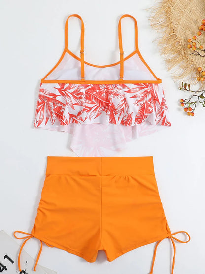 Ruffle Sports Bikini Set Two Piece Swimsuit Women With Shorts Swimwear Female Bathing Swimming Suit Beach Wear Summer