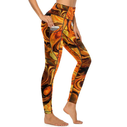 Red Fire Yoga Pants Pockets Abstract Print Leggings Push Up Kawaii Yoga Sports Tights Quick-Dry Workout Gym Leggins