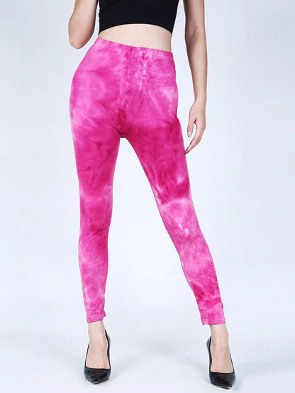 CUHAKCI Fashion Casual Women's Tight Pants High Elasticity Tight Legging Tie Dyeing Solid Color Fitness Exercise Nine Point Pant