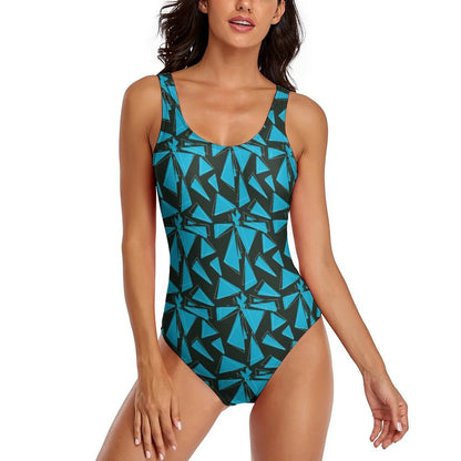 Geometric Art Swimsuit Yellow Brick Road Print One-Piece Swimwear Push Up Elegant Monokini Beach Pattern Swimsuits
