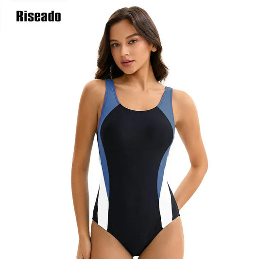 Women's One Piece Swimsuits Tummy Control Athletic Full Coverage Bathing Swim Suit Color Block Slimming Swimwear