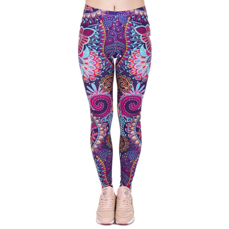 DeanFire Super Soft Stretch Leggings AZTEC ROUND OMBRE Print Fitness Legging Slim Leggings High Waist Trouser Women Pants