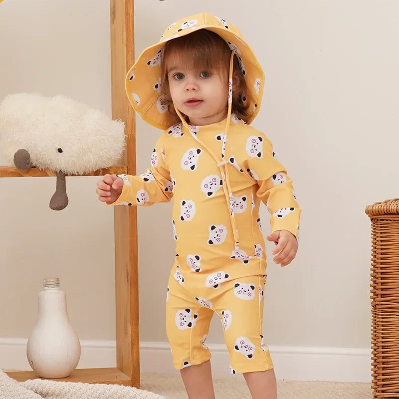 UV Baby Boy Swimsuit One Piece Swimming Jumpsuit Ruffles Bathing Suit SPF 50 Long Sleeve Kids Swimwear for Girls 1 2 3 4 5 6 Yrs