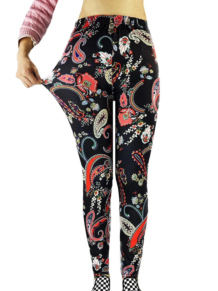 Floral Fashion Women Leggings Beautiful Leaf Floral Printing High Waist Jeggings Stretch Pant
