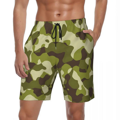 Men Board Shorts Red Camo Casual Swim Trunks Army Camouflage Breathable Sportswear Beach Short Pants