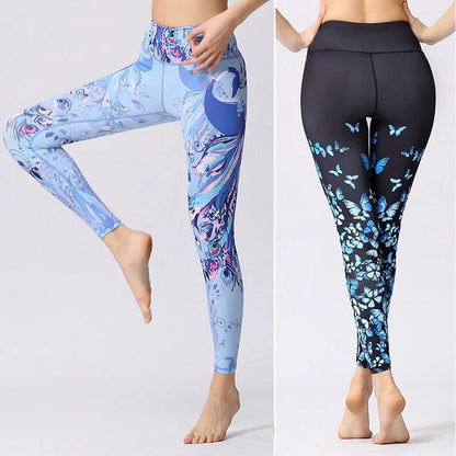 Cloud Hide Yoga Pants Sports Leggings Women High Waist Trainer Long Tights Flower Push Up Running Trouser Workout S- XL