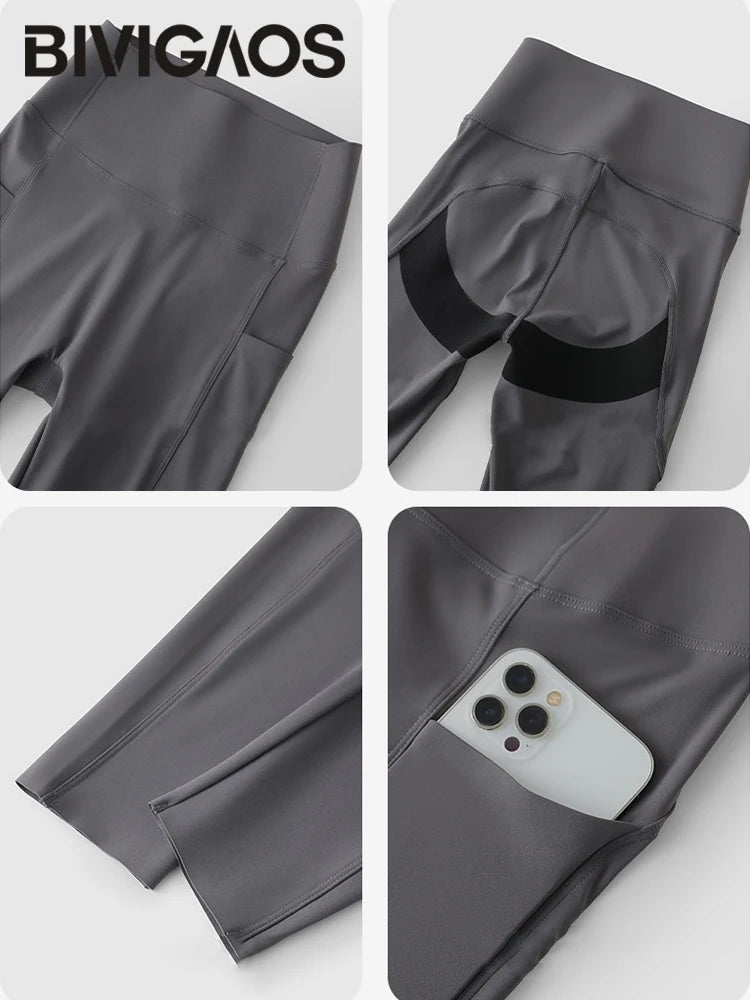 Pocket Yoga Sharkskin Bicycle Shorts Women Thin High Waist Push Up Light Feeling Sports  Fitness Cycling Shorts