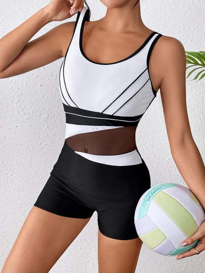 One Piece Mesh Swimsuit Monokini Women Sporty Swimwear Female Bathers Bathing Swimming Swim Bodysuit Summer Beachwear