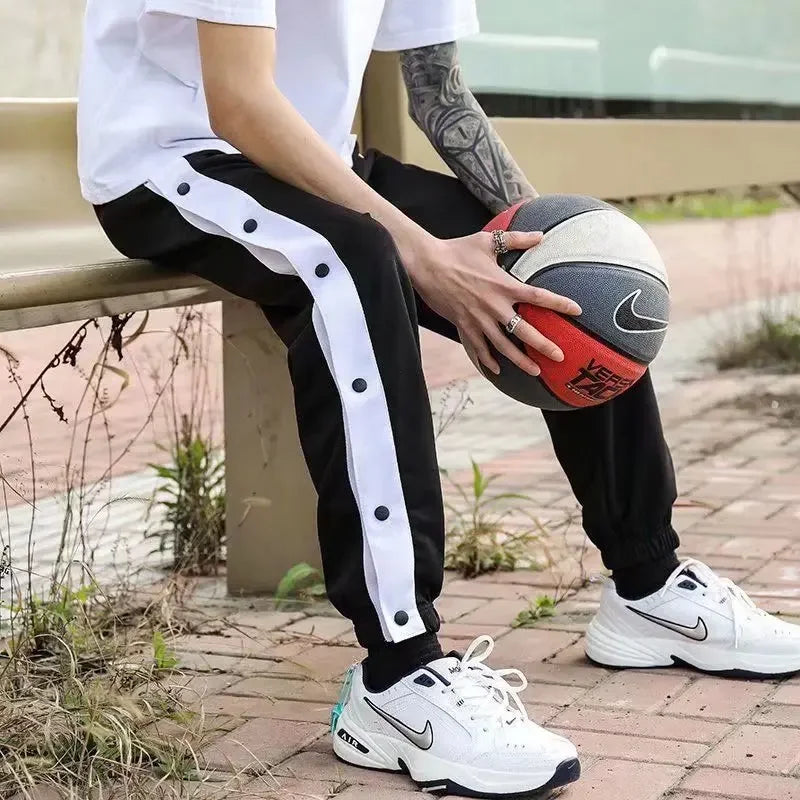 High Street Basketball Side Opening Drawstring Pants Men's Spring Autumn Thin Sports Cropped Pants Casual Tied Waist