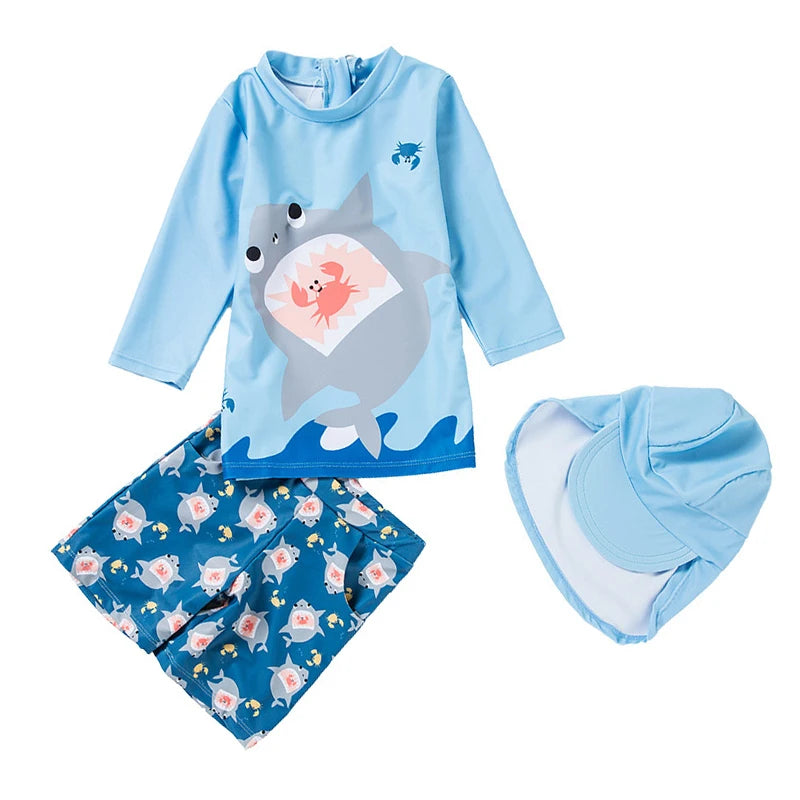 Swimsuit Boys UPF50 Baby Swimwear Shark Dinosaur UV Bathing Suit for Boy 3 Pcs Toddler Surfing Diving Suit Children's Rash Guard