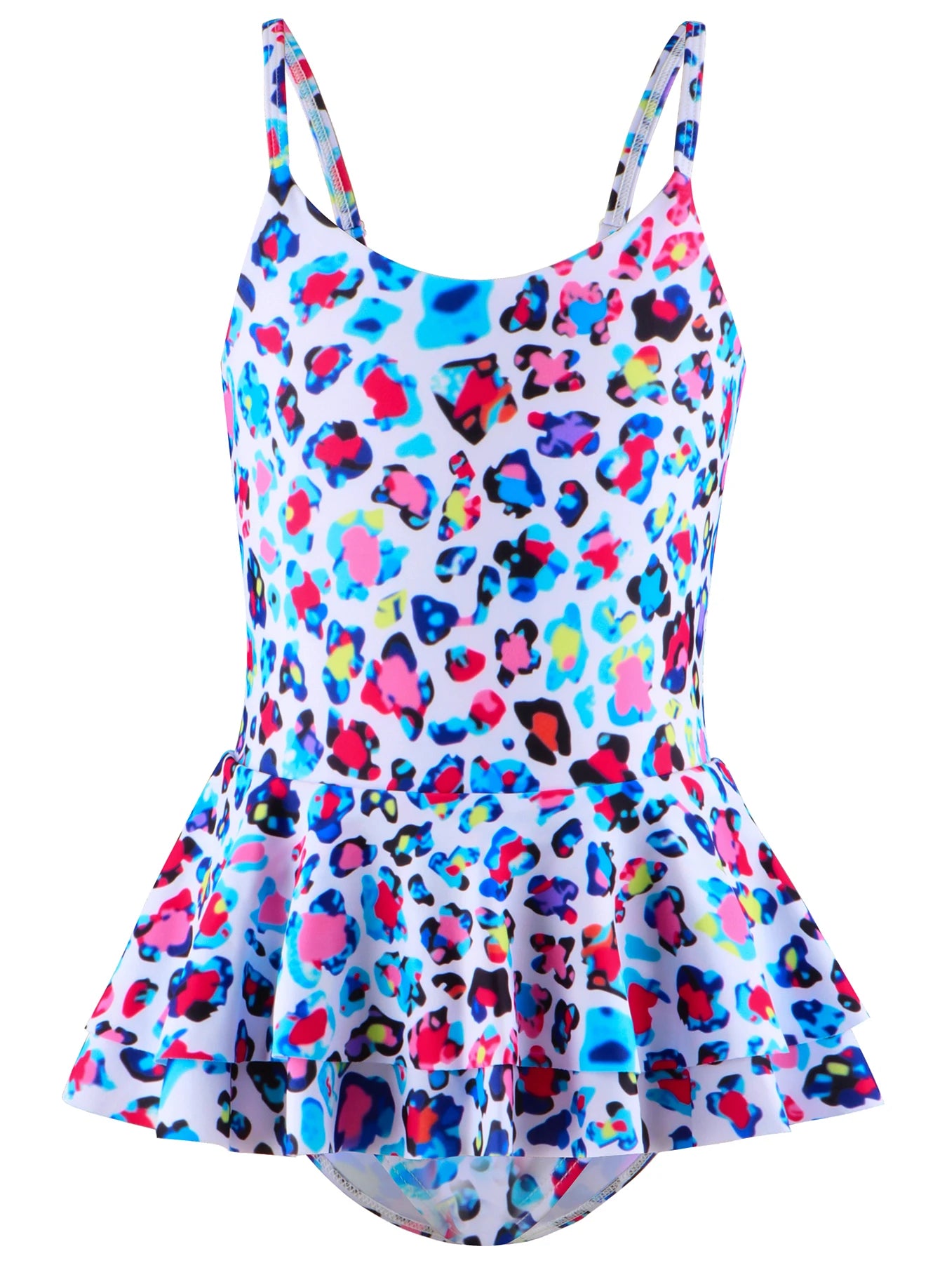 Skirted Swimsuit Briefs Swimming Suit Kids Girls Summer Clothes Sleeveless Swimsuit All-Over Print Layers Hem Beach Swimwear