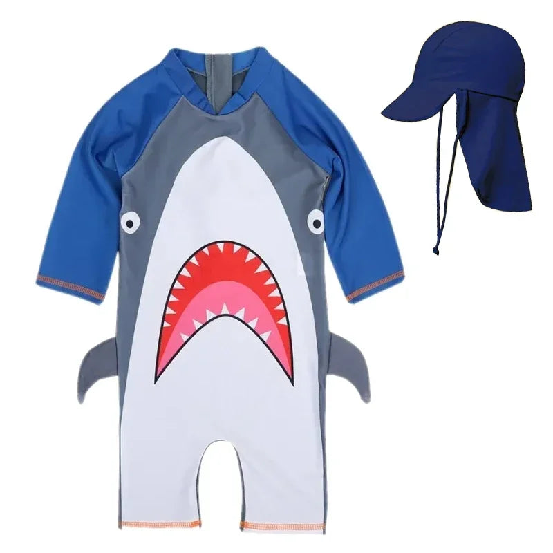 Baby Swimsuit One-Piece Bathing Suit Boy with Sun Cap UPF50 UV Protection Long Sleeve Dinosaur Children's Swimwear for Toddler