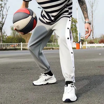 High Street Basketball Side Opening Drawstring Pants Men's Spring Autumn Thin Sports Cropped Pants Casual Tied Waist