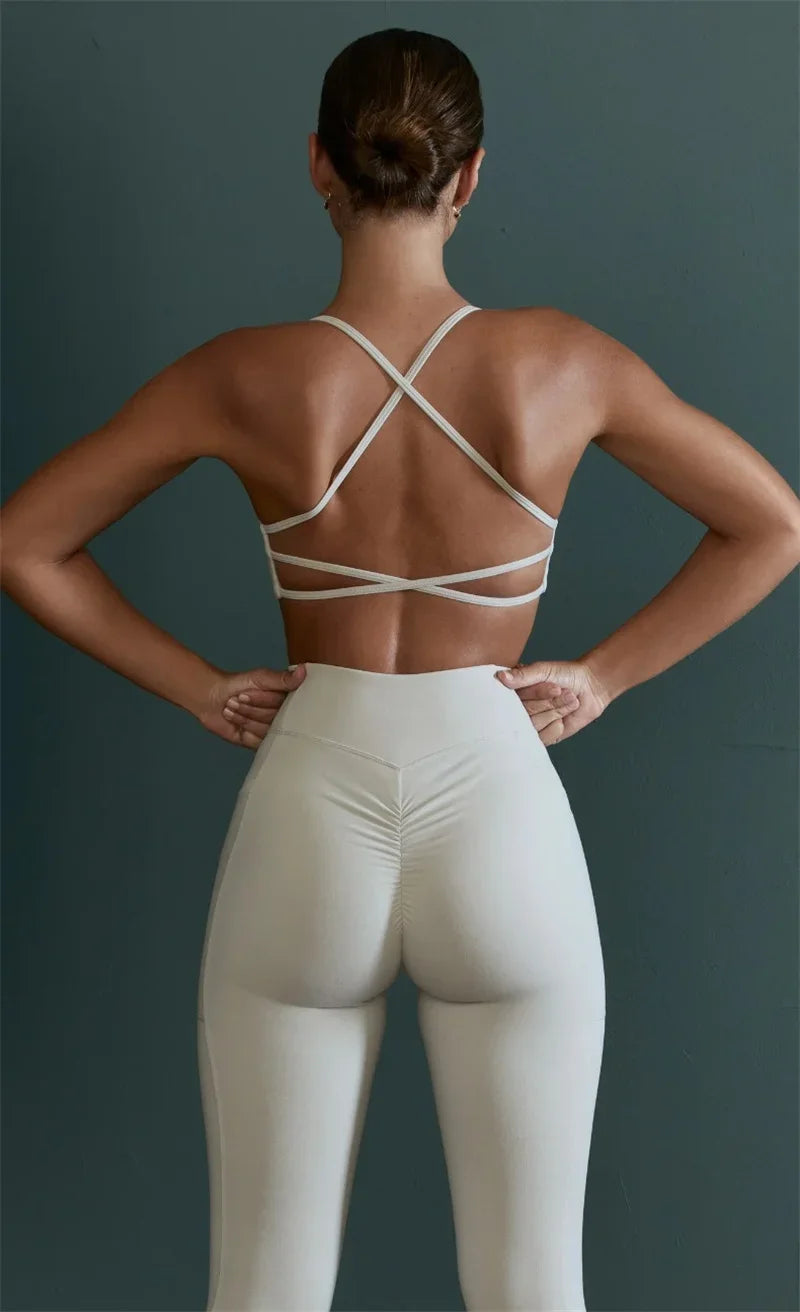 PofyBofy Yoga Bra Criss Cross Workout Crops Pilates Bras Gym Crop Top Running Bras Sexy Back Spaghetti Straps Fitness Bras