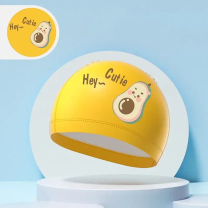 Children's Swimming Caps Boys Girls Kids Cartoon Swim Hat High Elastic Ear Protection PU Waterproof Swimming Cap