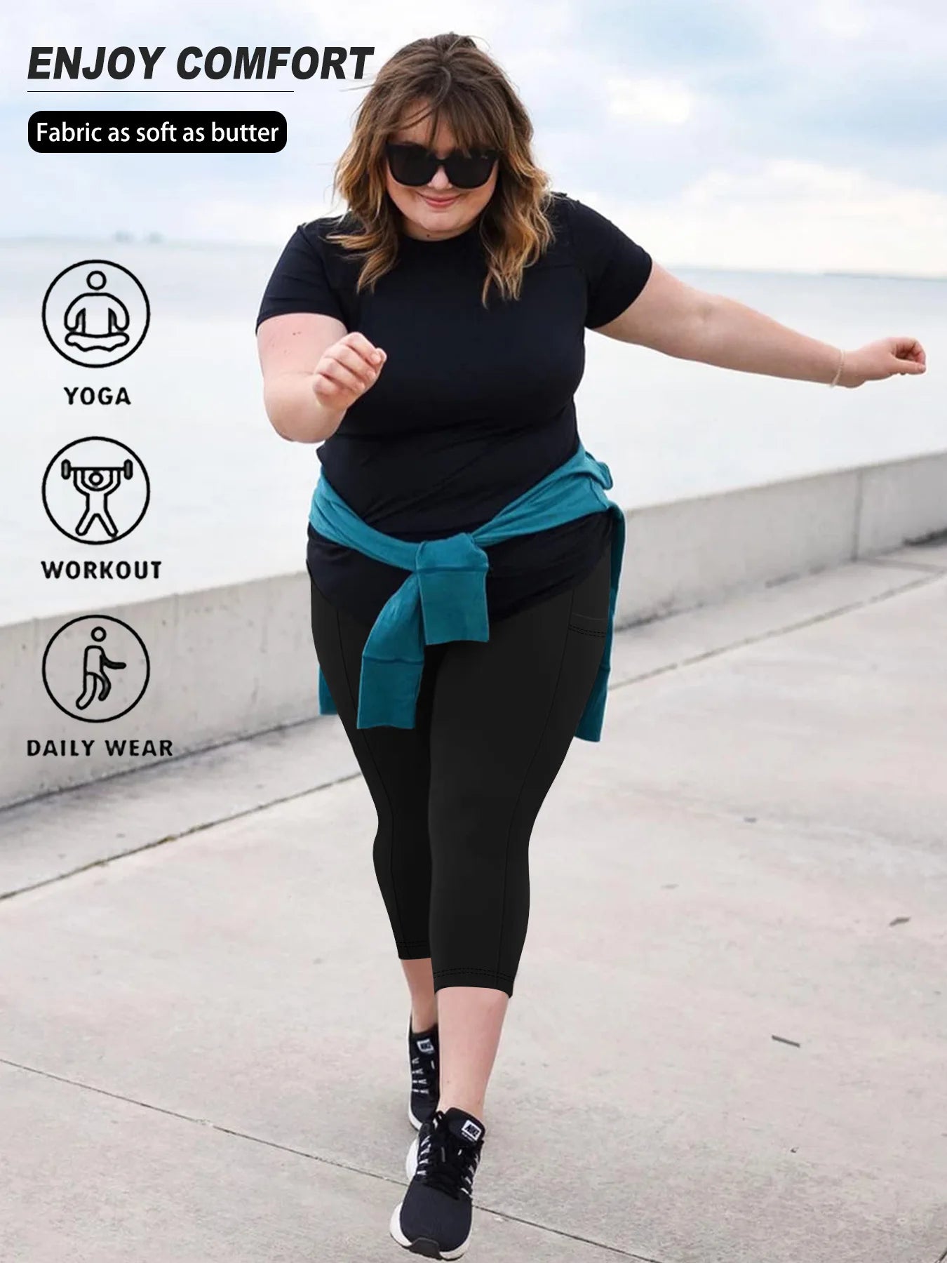 Women's Milk Silk Yoga Pants Plus Size High-Waisted Workout Leggings with Side Pockets, European Fit Gym To Street Activewear