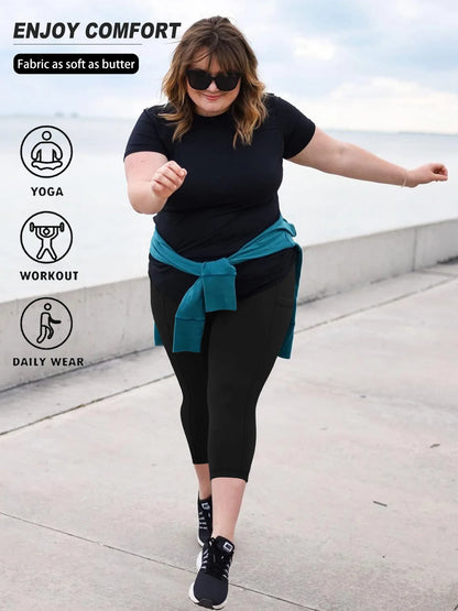 Women's Milk Silk Yoga Pants Plus Size High-Waisted Workout Leggings with Side Pockets, European Fit Gym To Street Activewear