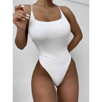 3 Colors Backless High Leg Cut Women Swimwear One Piece Swimsuit Female Ribbed Padded Bather Bathing Suit Swim Lady