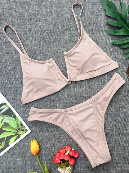 Splicing Denim V Shaped Thong Bikini Women Swimsuit Female Swimwear Two Pieces Bikini Set Bather Push Up Bathing Suit Swim Lady